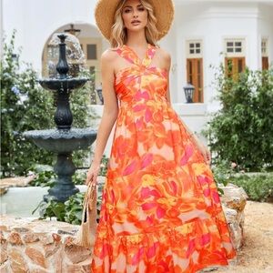 NWOT: Grace Karin Vibrant Floral Tiered Maxi Dress